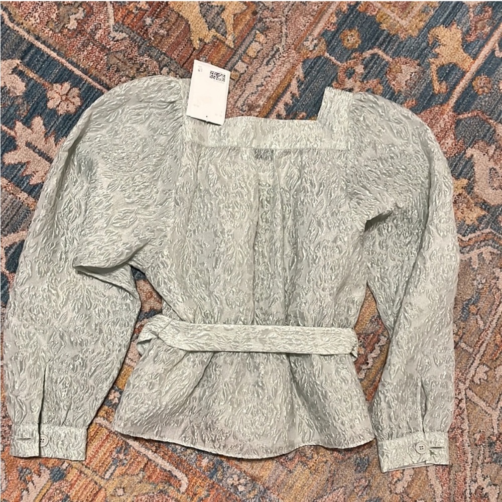 Other Stories (NWT) | mint green jacquard puff sleeve square neck belted - Picture 5 of 8